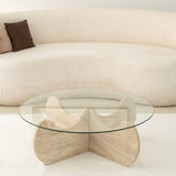 Couchtisch rund Glas 75 cm Travertin - Hima