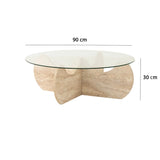 Couchtisch rund Glas 75 cm Travertin - Hima