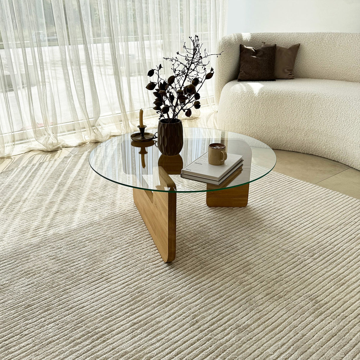 Runder Glas Mio Couchtisch - 75 cm - Holzgestell 