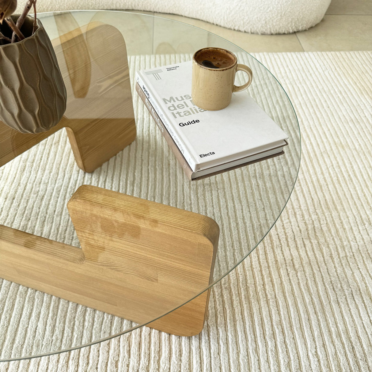 Runder Glas Mio Couchtisch - 75 cm - Holzgestell 