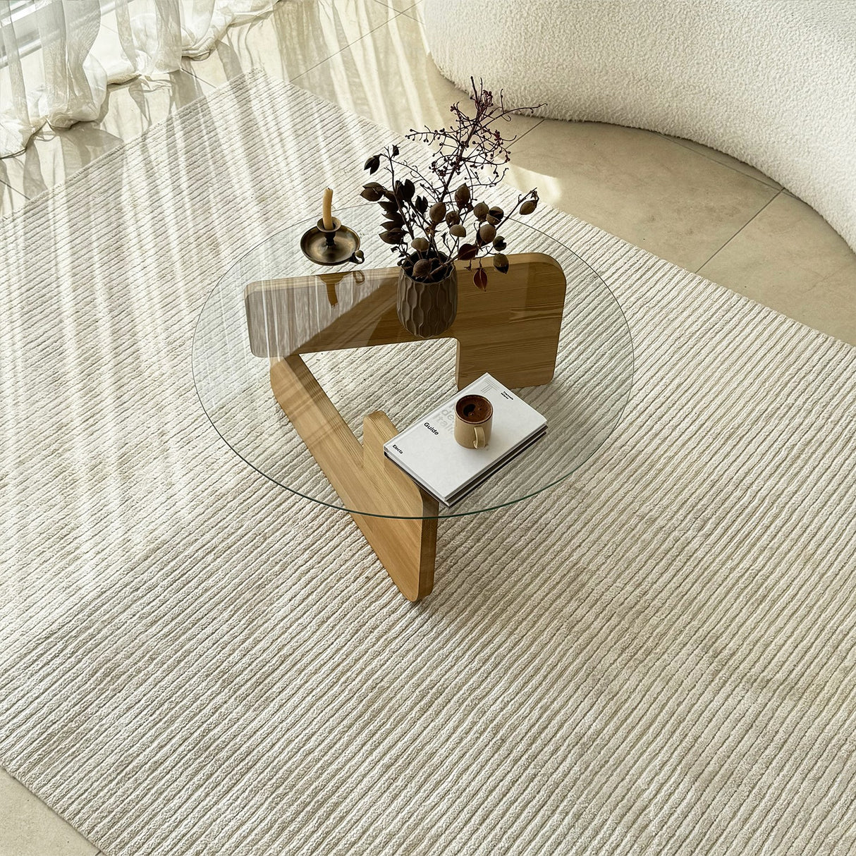 Runder Glas Mio Couchtisch - 75 cm - Holzgestell 