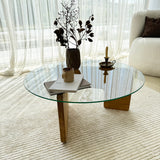Runder Glas Mio Couchtisch - 75 cm - Holzgestell 
