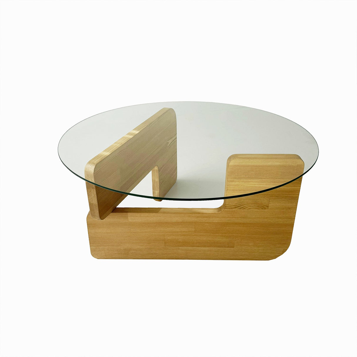 Runder Glas Mio Couchtisch - 75 cm - Holzgestell 