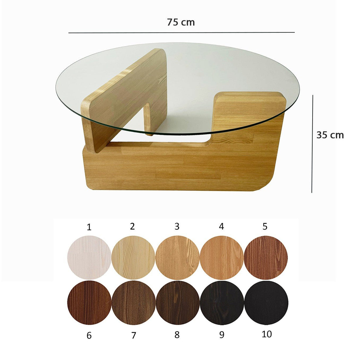 Runder Glas Mio Couchtisch - 75 cm - Holzgestell 