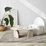 Organischer Couchtisch Travertin Melamin Marmorlook Melta - 105x65 cm 