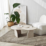 Organischer Couchtisch Travertin Melamin Marmorlook Melta - 105x65 cm 