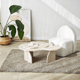 Organischer Couchtisch Travertin Melamin Marmorlook Melta - 105x65 cm 