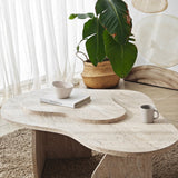 Organischer Couchtisch Travertin Melamin Marmorlook Melta - 105x65 cm 