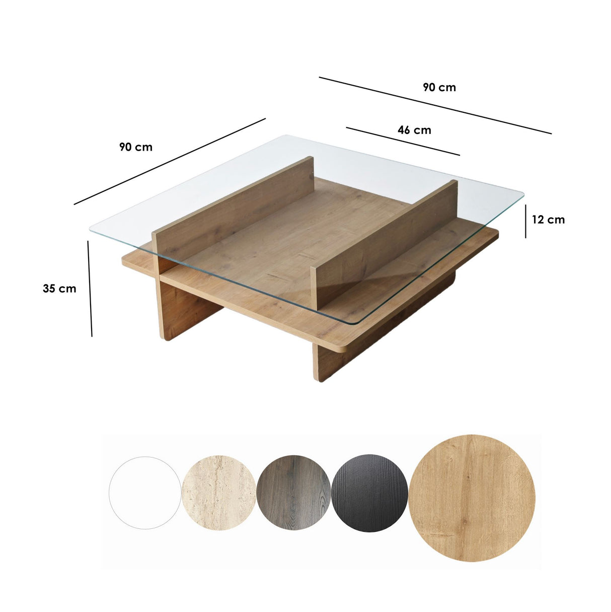 Couchtische - Couchtisch Quadratischer Glas-Sagu – Saphir Melamin Basis - 90x90 cm - Dimehouse