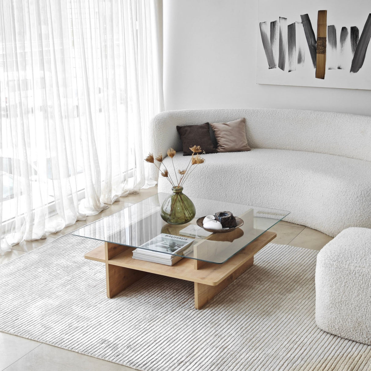 Couchtische - Couchtisch Quadratischer Glas-Sagu – Saphir Melamin Basis - 90x90 cm - Dimehouse