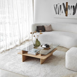 Couchtische - Couchtisch Quadratischer Glas-Sagu – Saphir Melamin Basis - 90x90 cm - Dimehouse