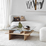 Couchtische - Couchtisch Quadratischer Glas-Sagu – Saphir Melamin Basis - 90x90 cm - Dimehouse