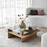 Couchtische - Couchtisch Quadratischer Glas-Sagu – Saphir Melamin Basis - 90x90 cm - Dimehouse