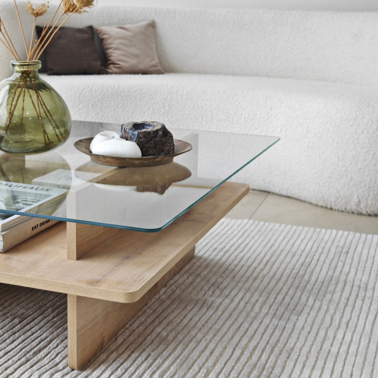 Couchtische - Couchtisch Quadratischer Glas-Sagu – Saphir Melamin Basis - 90x90 cm - Dimehouse