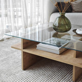 Couchtische - Couchtisch Quadratischer Glas-Sagu – Saphir Melamin Basis - 90x90 cm - Dimehouse