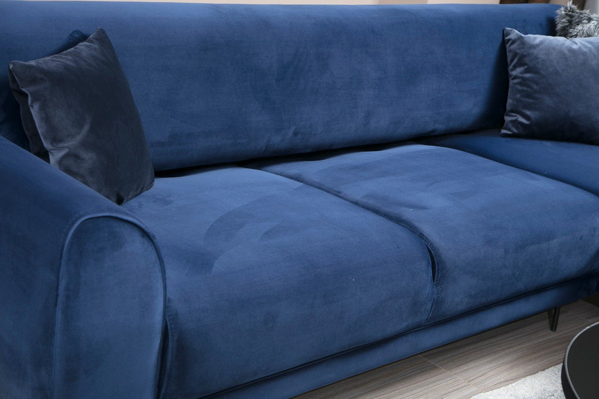 Ecksofa mit Schlaffunktion Rechtes Bild Marineblau