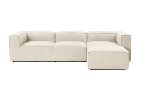 Modulares Ecksofa Fora mit separatem Hocker aus Leinenstoff – Ecru