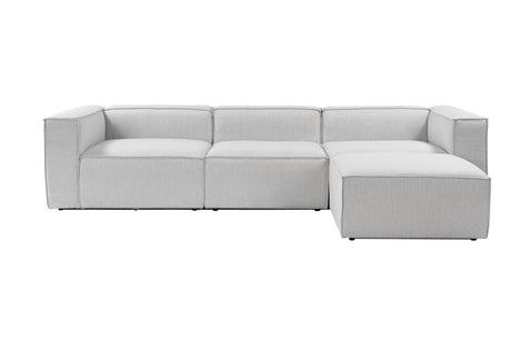 Modulares Ecksofa Fora mit separatem Hocker aus Leinenstoff – Grau