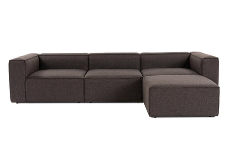 Modulares Ecksofa Fora mit losem Hocker Leinenstoff - dunkelbraun 