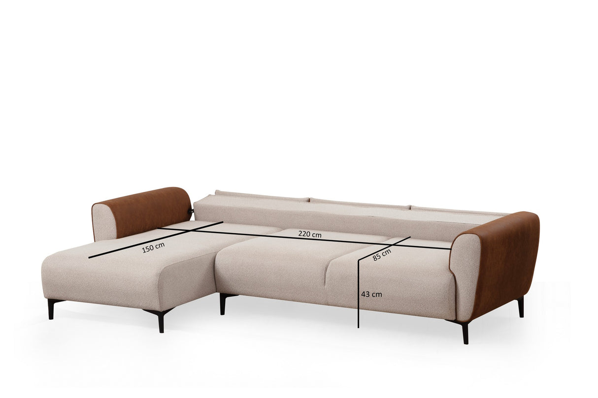 Ecksofa mit Schlaffunktion Links Aren Beige Zimt