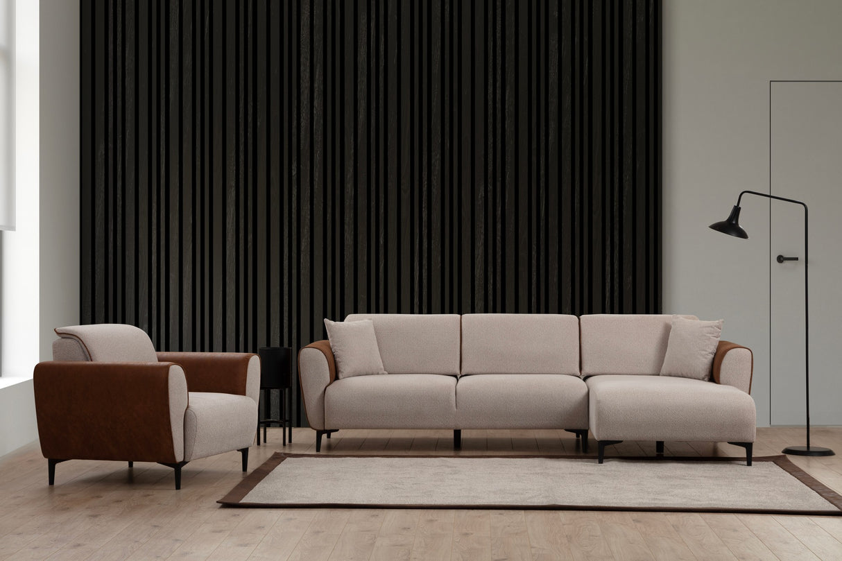 Ecksofa mit Schlaffunktion Rechts Aren Beige Cinnamon