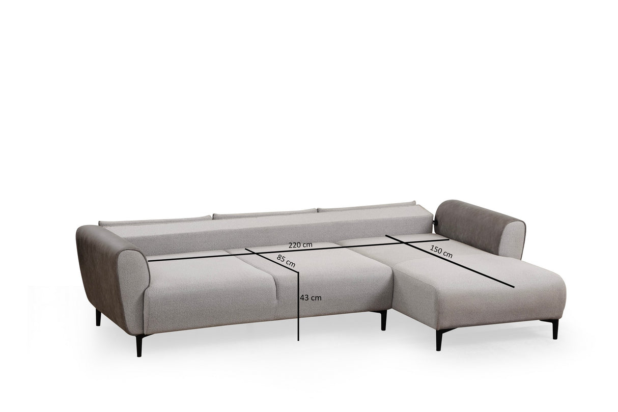 Ecksofa mit Schlaffunktion rechts Aren Grey