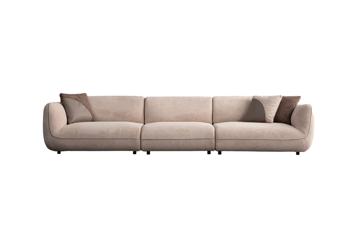 Pavia 3-Sitzer-Sofa aus cremefarbenem Samt, 345 cm, 100 % Polyester