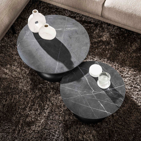 Drop Couchtisch Set von 2 3D Melamin Graphit Ø60-Ø50 