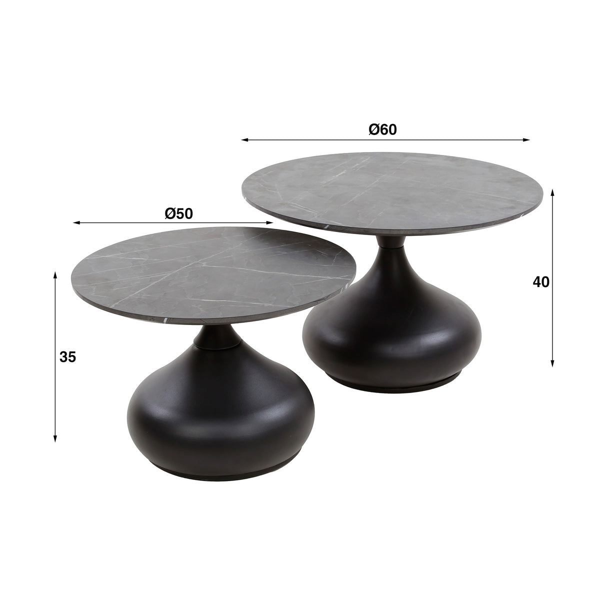 Drop Couchtisch Set von 2 3D Melamin Graphit Ø60-Ø50 