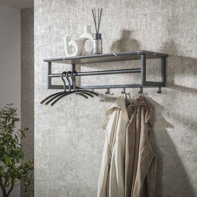Garderobe Kris 6-Haken Schwarz | Mit Stab