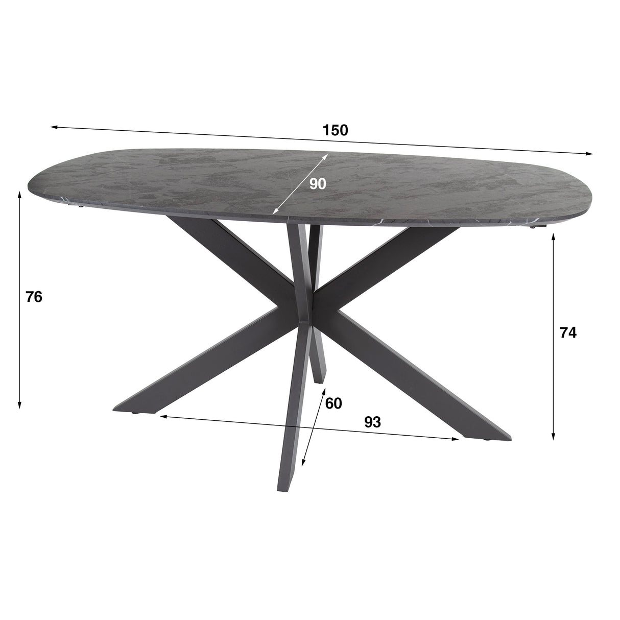 Esstisch Mysha Deens oval Melamin schwarz 150x90 cm 