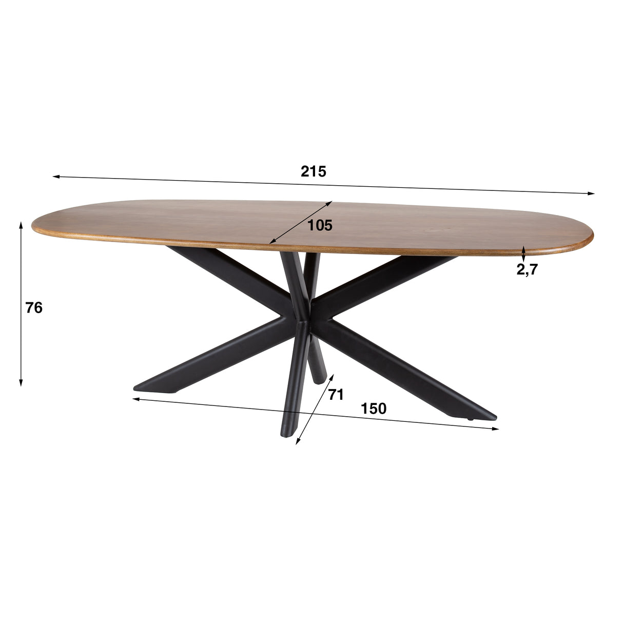 Dänischer ovaler Esstisch Cody aus Mangoholz 180 cm 