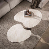 Set aus 2 Bio-Couchtischen Cruz – Keramik Taj Mahal dunkelbraun, Holzoptik gerippt