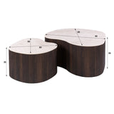 Set aus 2 Bio-Couchtischen Cruz Bold – Keramik Taj Mahal dunkelbraun, Holzoptik gerippt