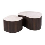 Set aus 2 Bio-Couchtischen Cruz Bold – Keramik Taj Mahal dunkelbraun, Holzoptik gerippt