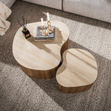 Set mit 2 Bio-Couchtischen Cruz Bold – Keramik Travertin-Eichenholzoptik gerippt