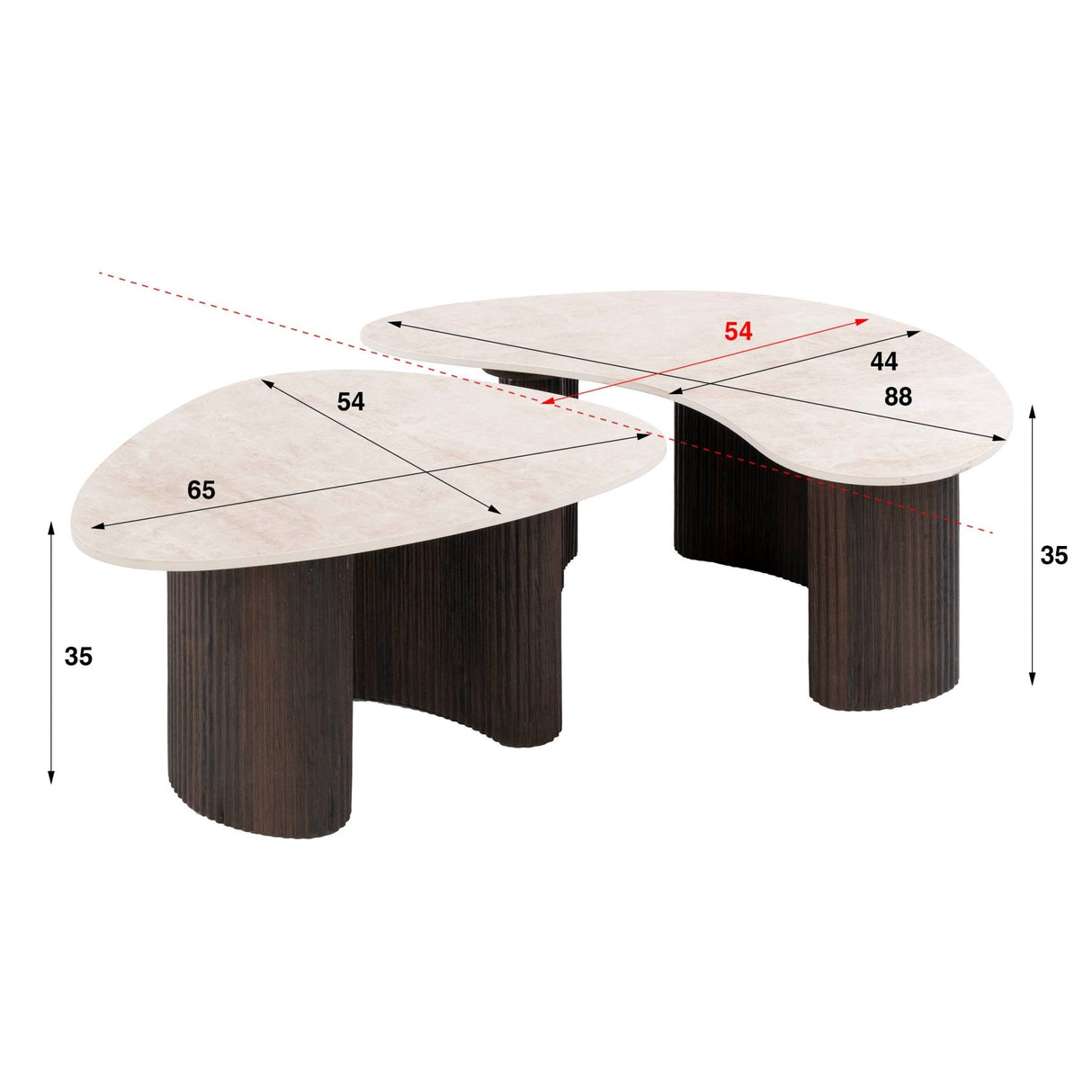Set aus 2 Bio-Couchtischen Cruz – Taj Mahal-Keramikplatte, dunkelbraune Beine in Holzoptik