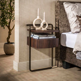 Nachtkastje met 1 lade donkerbruin hout brons frame Blaze