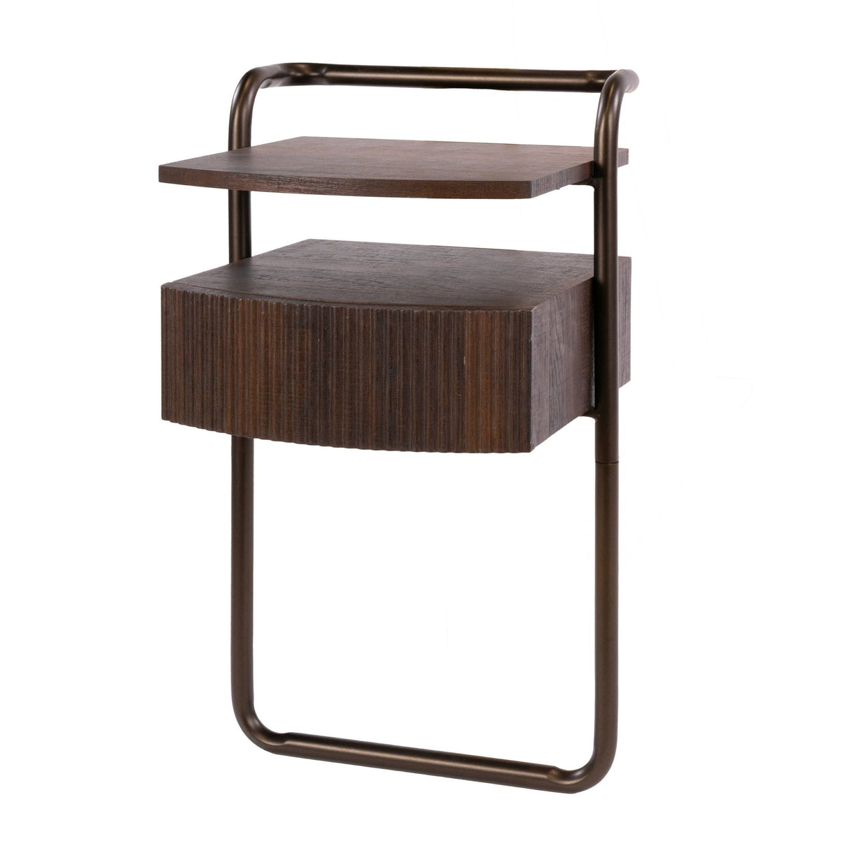 Nachtkastje met 1 lade donkerbruin hout brons frame Blaze