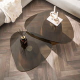 Set aus 2 Marea dreieckigen Couchtischen aus Bronze und Glas, 91x71 cm 