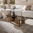 Set aus 2 runden Couchtischen mit Glasplatte und EicheSchauen Sie sich die Beine an