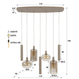 Hanglamp - Hanglamp Sera 7 - lichts beige metaal amber glas - Dimehouse
