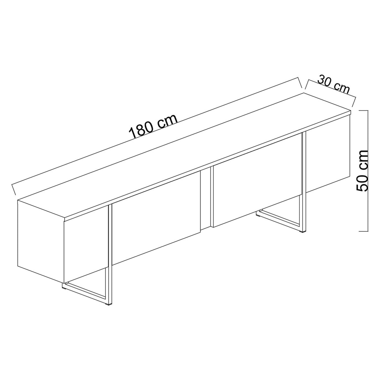 TV -Möbel Luxus weiß schwarzes Melamin 180x50x30 cm