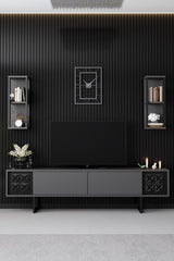 TV -Möbel Set Black Line Anthrazit schwarzes Melamin 180x48x30 cm