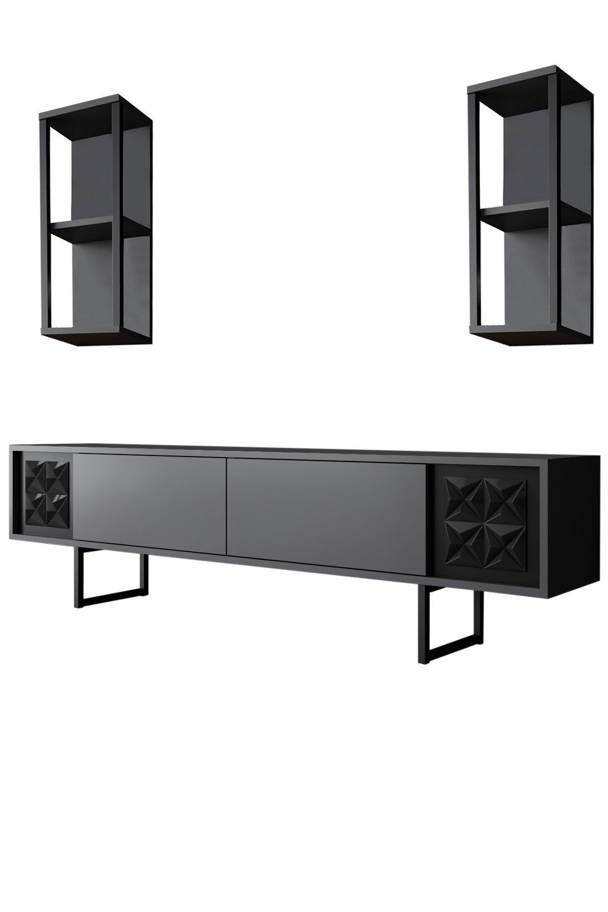 TV -Möbel Set Black Line Anthrazit schwarzes Melamin 180x48x30 cm