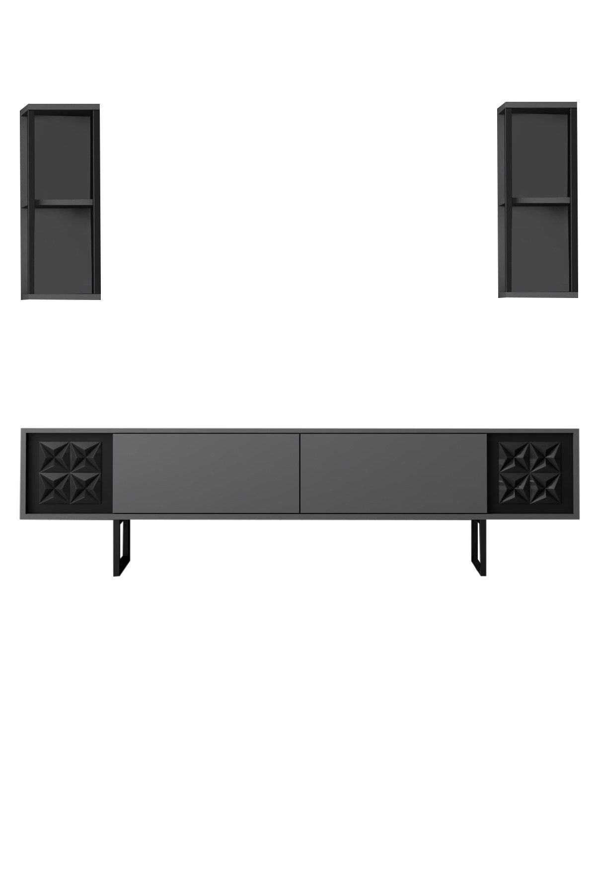 TV -Möbel Set Black Line Anthrazit schwarzes Melamin 180x48x30 cm