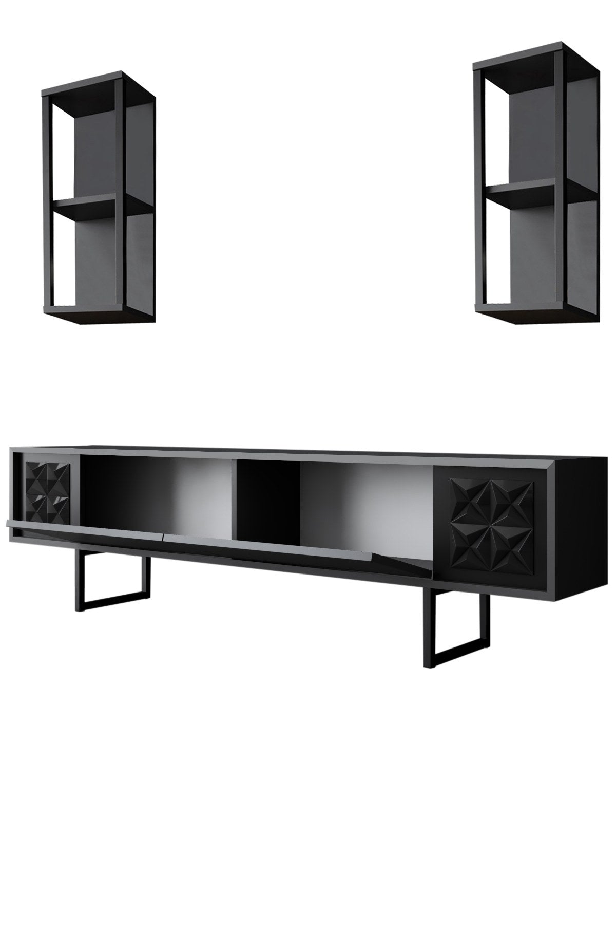 TV -Möbel Set Black Line Anthrazit schwarzes Melamin 180x48x30 cm