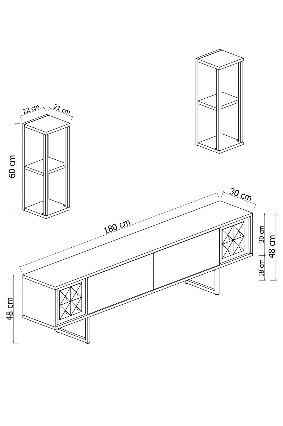 TV -Möbel Set Black Line Anthrazit schwarzes Melamin 180x48x30 cm