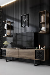 TV -Möbel Set Black Line Walnut Black Melamin 180x48x30 cm