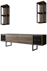 TV -Möbel Set Black Line Walnut Black Melamin 180x48x30 cm